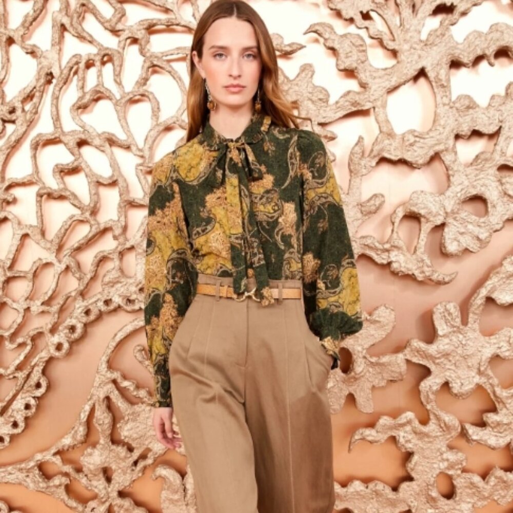 NWOT ULLA JOHNSON Silk Vedra Blouse in Alpine XS $420 - Picture 2 of 9